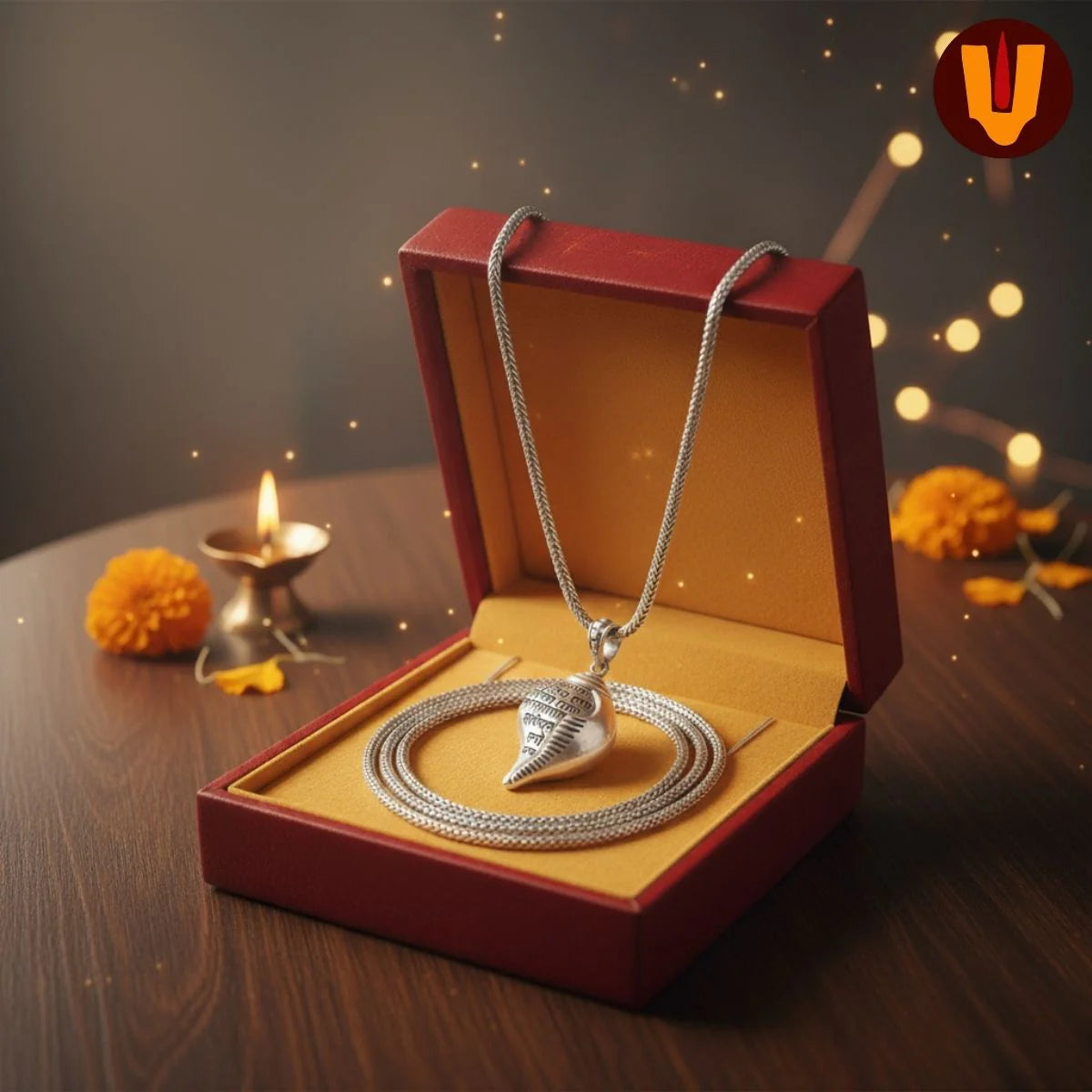 Auspicious Shri Krishna Mantra Shankh Pendant with Chain