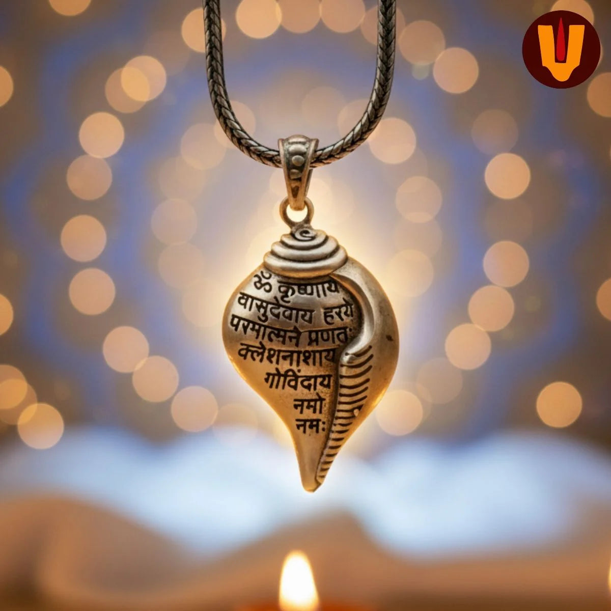 Auspicious Shri Krishna Mantra Shankh Pendant with Chain