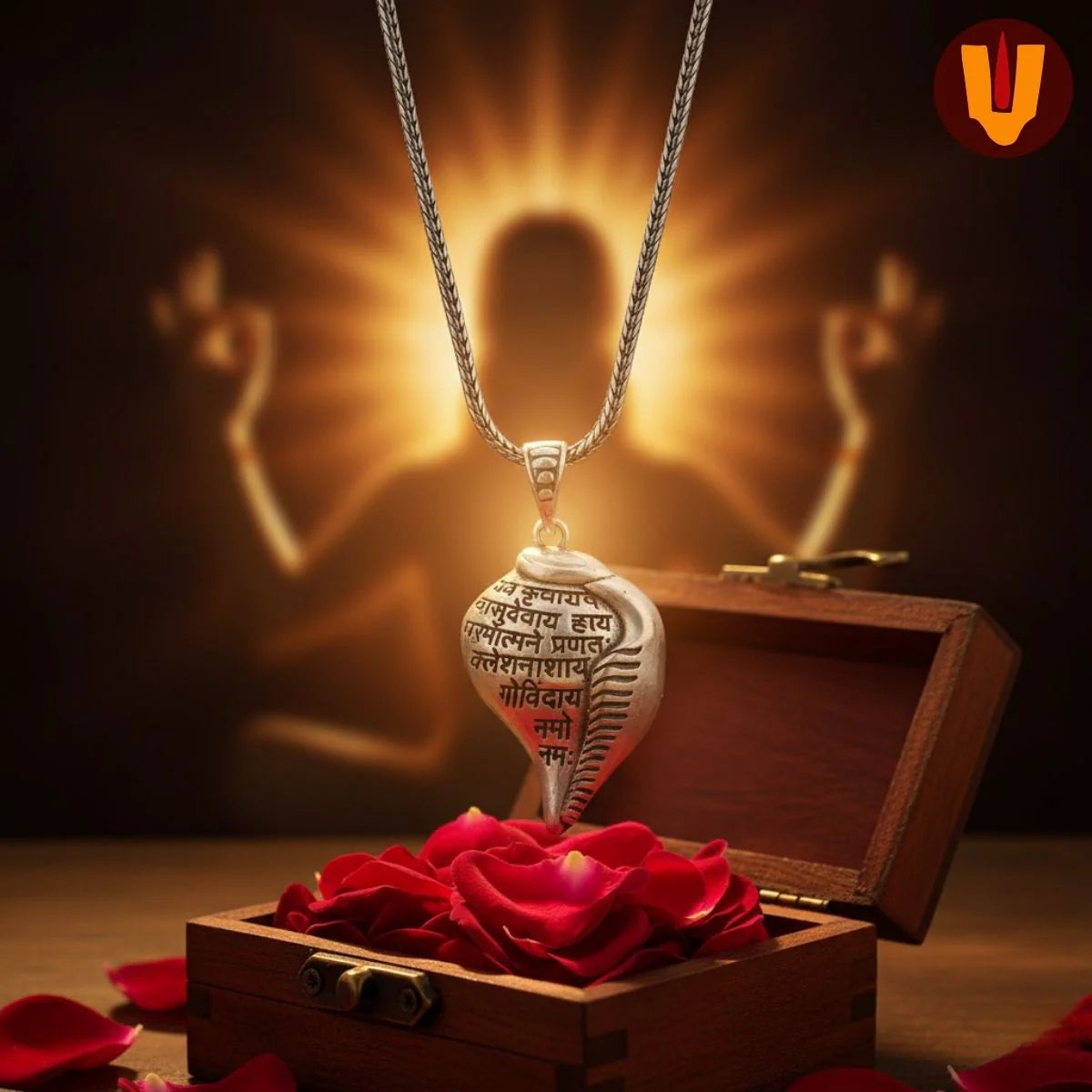 Auspicious Shri Krishna Mantra Shankh Pendant with Chain