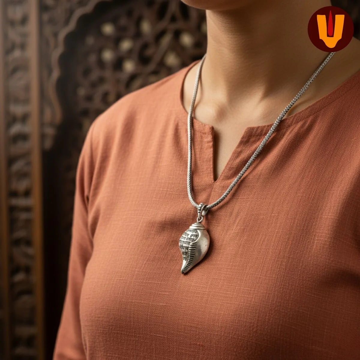 Auspicious Shri Krishna Mantra Shankh Pendant with Chain