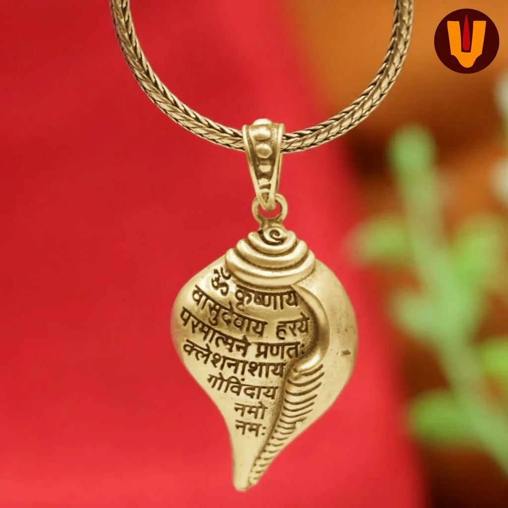 Auspicious Shri Krishna Mantra Shankh Pendant with Chain