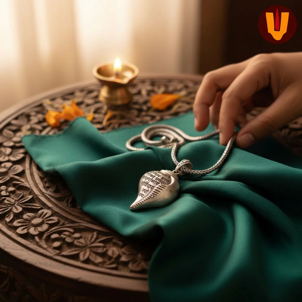Auspicious Shri Krishna Mantra Shankh Pendant with Chain