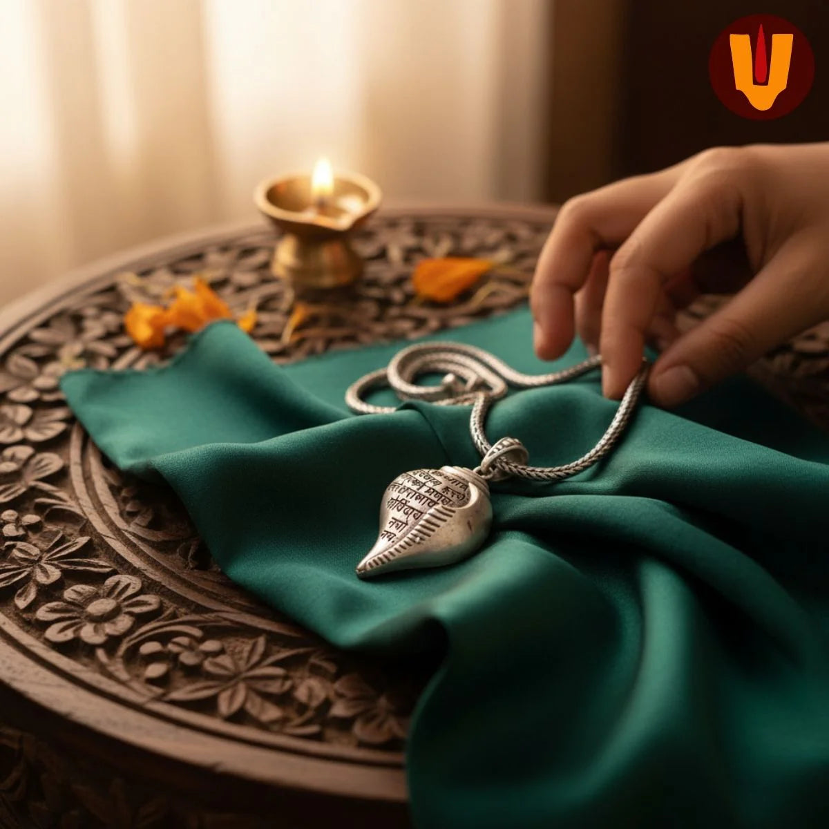 Auspicious Shri Krishna Mantra Shankh Pendant with Chain